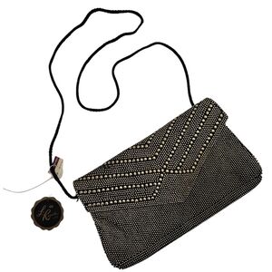 NEW VINTAGE La Regale Gold Black Mesh Convertible Envelope Shoulder Clutch Bag